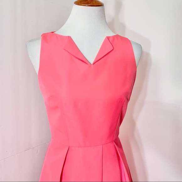 SOLD-Ted Baker Coral Pink Pleated Fit Flare Dress - Picture 2 of 12